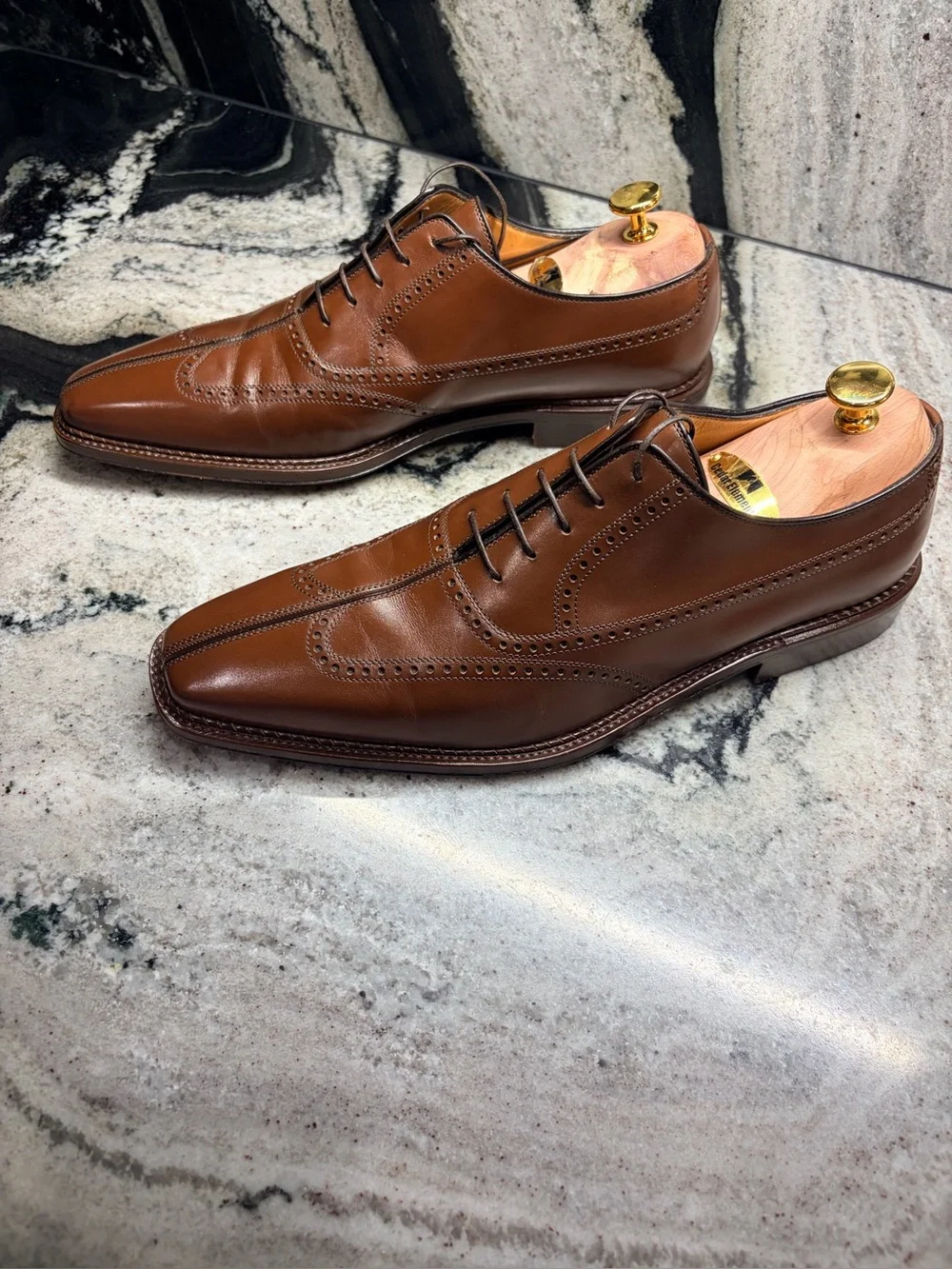 a.testoni Black Label 8G Bologna Construction Brown Split Toe Brogue Italy